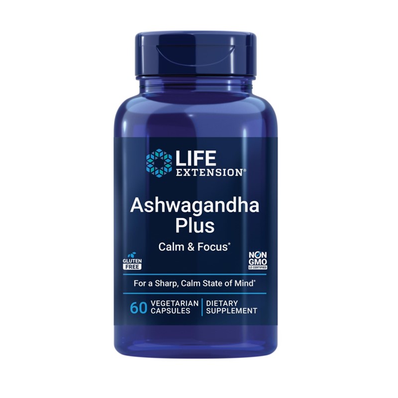 Life Extension Ashwagandha Plus Calm & Focus Stress & Mental Clarity Support 60 Capsules